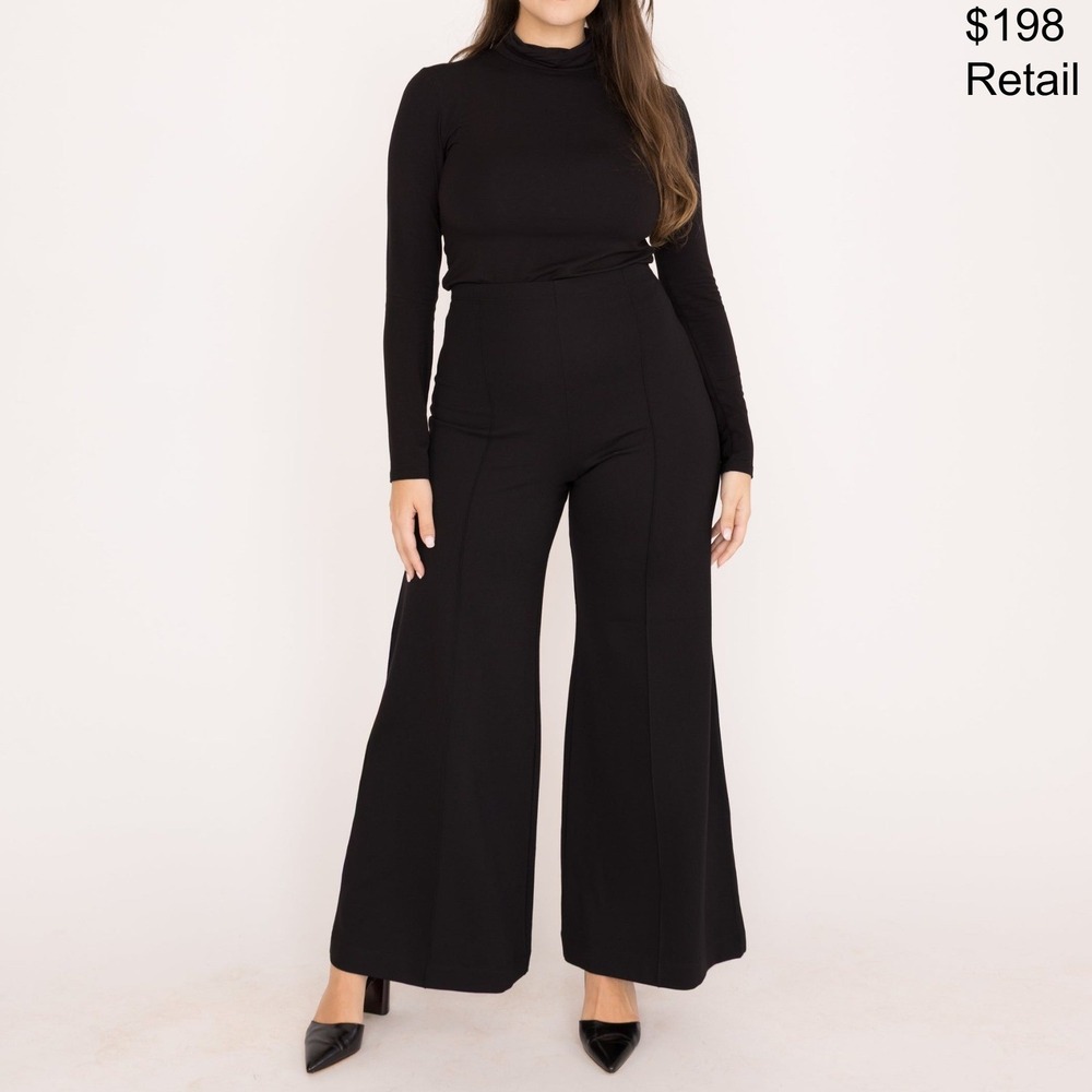 RIPLEY RADER Ponte Knit Standard Wide Leg Pant 14/16 Black High Waist Essential